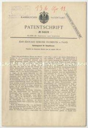 Patentschrift eines Speiseapparates für Dampfkessel, Patent-Nr. 34528