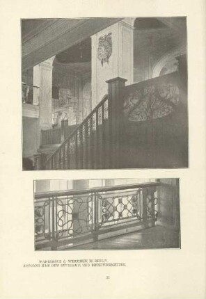 Warenhaus A. Wertheim in Berlin. Aufgang nach dem Hüteraum und Brüstungsgitter