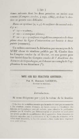 Note sur les fractions continues.