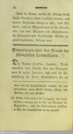 Bemerkungen über den Bericht der Königlichen Commissarien