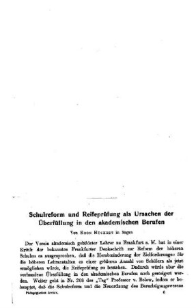 Schulreform und Reifeprüfung als Ursachen der Überfüllung in den akademischen Berufen