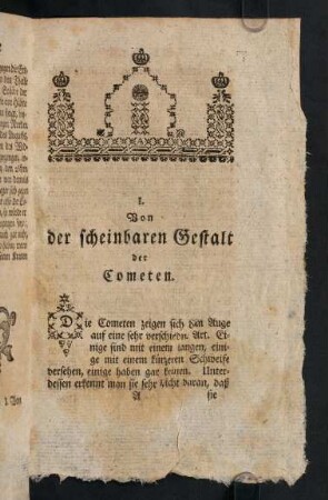 1-11, I. Von der scheinbaren Gestalt der Cometen; II. Von der scheinbaren Bewegung der Cometen
