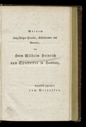 Widmung an Wilhelm Heinrich von Sprekelsen
