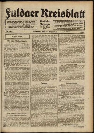 Erste Ausgabe vom Mittwoch, den 10. Dezember 1919.