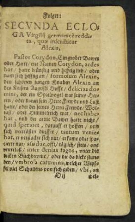 Secunda Ecloga Virgilii germanice reddita, quae inscribitur Alexis,