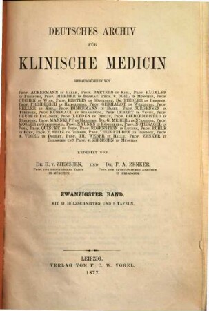 Deutsches Archiv für klinische Medizin. 20. 1877