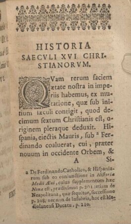 Historia Saecvli XVI Christianorvm.