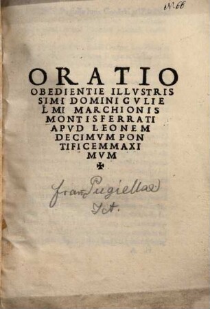 Oratio obedientie illustrissimi Domini Gulielmi Marchionis Montisferrati apud Leonem Deoimum Pontificem Maximum
