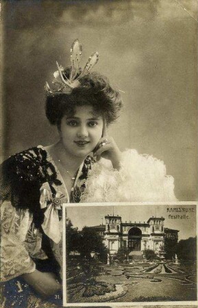 Postkartenalbum August Schweinfurth mit Karlsruher Motiven. "Karlsruhe - Festhalle"