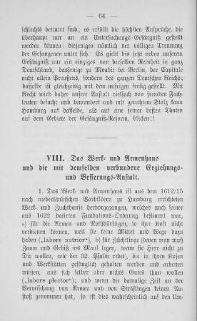 VIII. Das Werk- und Armenhaus und die mit demselben verbundene Erziehungs- und Besserungs-Anstalt.