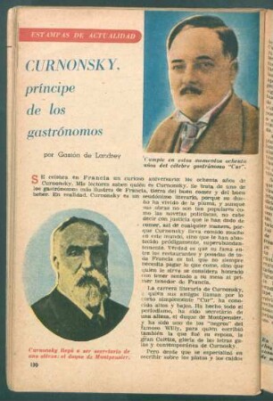Curnonsky, príncipe de los gastrónomos : Estampas de actualidad