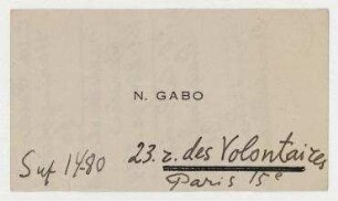 Visitenkarte von Gabo und Adress-Notizen