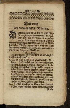 Entwurf der abgehandelten Materien