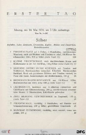 Erster Tag: Montag, den 14. Mai 1934, um 3 Uhr nachmittags (Nr. 1-287)