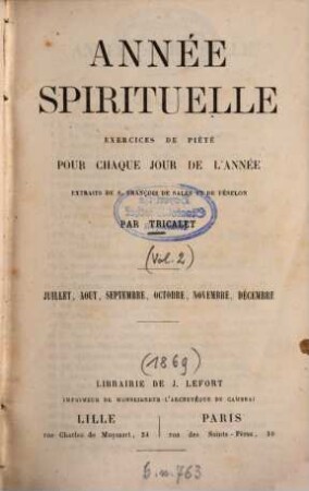 Année spirituelle exercices de piété pour chaque jour de l'année, 2
