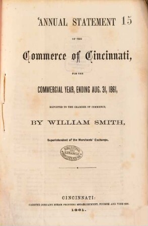 Annual statement of the commerce of Cincinnati for the commercial year ending August 31 ..., 1861