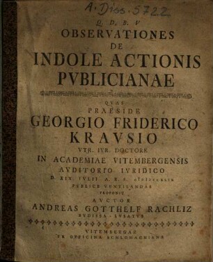 Observationes De Indole Actionis Pvblicianae