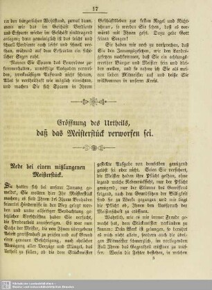 Eröffnung des Urtheils, daß das Meisterstück verworfen sei