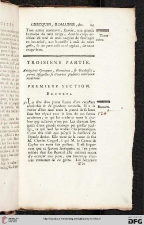 Troisième partie: Antiquités grecques, romaines, & gauloises, parmi lesquelles se trouvent plusieurs morceaux modernes