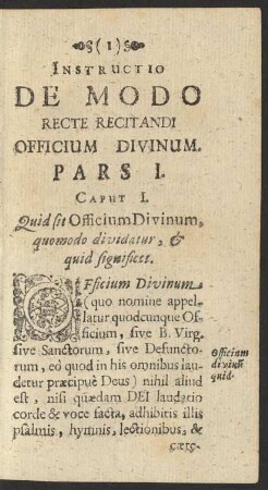 Instructio De Modo Rete Recitandi Officium Divinum. Pars I.