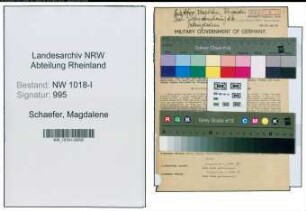 Entnazifizierung Magdalene Schaefer , geb. 14.04.1915 (Kontoristin)