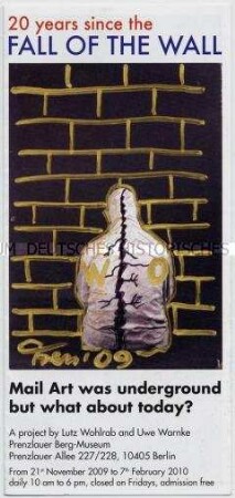 Informationsschrift zur Ausstellung "Mail Art" zum 20. Jahrestag des Falls der Berliner Mauer (englisch)