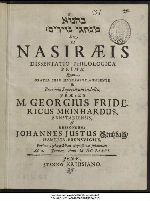 [...] Sive De Nasiraeis Dissertatio Philologica Prima