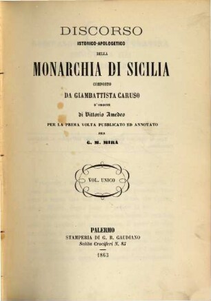 Discorso istorico-apologetico della monarchia di Sicilia