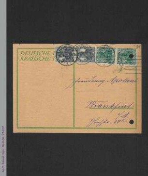 Postkarte von Bertha Wendt an die Zentralstelle für Gemeindeämter der Frau