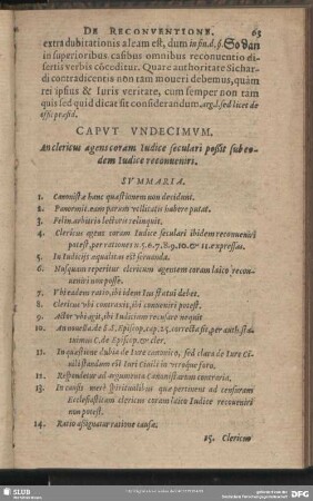 Caput Undecimum. An clericus agens coram Iudice seculari poßit sub eodem Iudice reconveniri