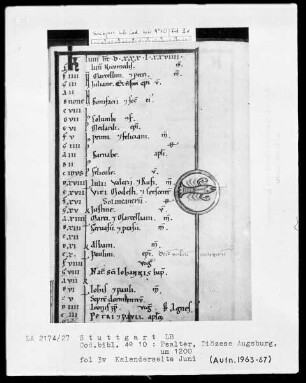 Psalterium — Kalenderseite Juni mit Tierkreiszeichen Krebs, Folio 3verso