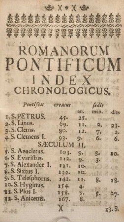 Romanorum pontificum. Index chronologicus.