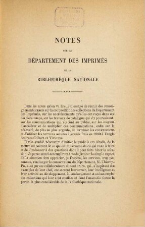 Notes sur le Département des Imprimés de la Bibliothèque Nationale : . Par Léopold Delisle