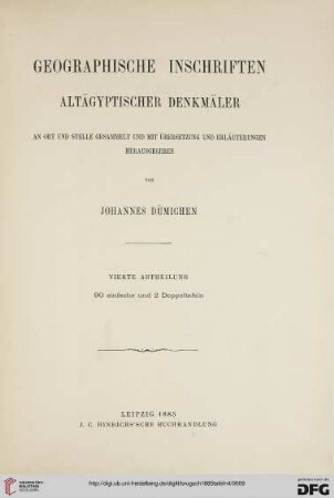 Tafeln 4: Geographische Inschriften altägyptischer Denkmäler: 90 einfache und 2 Doppeltafeln
