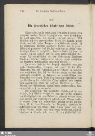 XV. Die feuerfesten künstlichen Steine