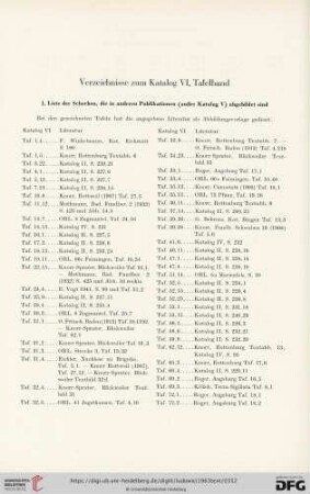 Verzeichnisse zum Katalog VI, Tafelband