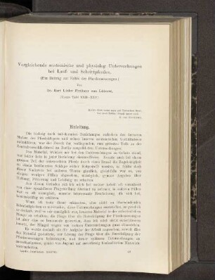 Vergleichende anatomische und physiolog. Untersucheungen bei Lauf- und Schriffpferden.