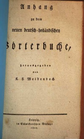 Neues deutsch holländisches und holländisch deutsches Wörterbuch, [2].. Anhang