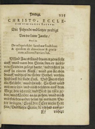 Christo, Ecclesiae Suae Capiti Sacrum. Die Zehende und letzte predigt Von der Leiter Jacobs ...