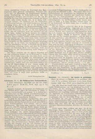 588-590 [Rezension] Westphal, Alexandre, Les sources du pentateuque. Étude de critique et d‘histoire. 1. Le problème littéraire. 2. Le problème historique. 2 vols