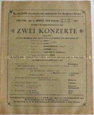 Programm zweier Konzerte für die deutsche Armee im besetzten Frankreich