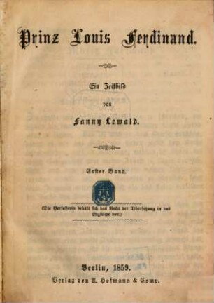 Prinz Louis Ferdinand : Ein Zeitbild von Fanny Lewald, 1