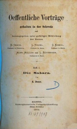 Die Sahara : Vortrag, gehalten im Athenaeum zu Genf