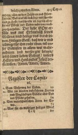 Register der Capittel.