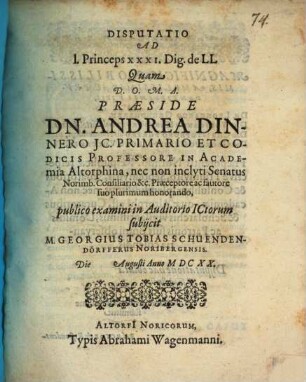 Disputatio Ad 1. Princeps XXXI. Dig., de LL