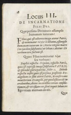 Locus III. De Incarnatione Filii Dei.
