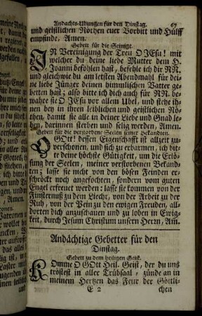 Andächtige Gebetter für den Dinstag.