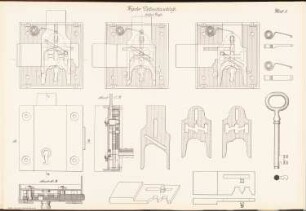 Tegeler Zellentürschloss: Ansichten, Schnitte, Details 1:1 (aus: Musterzeichnungen f. d. Ausbau v. Gefängnissen in Preußen, bearb.im Ministerium d. öffentl. Arbeit, 1912)