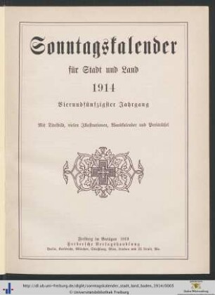 54. Jahrgang: Sonntagskalender für Stadt und Land