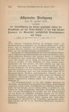 Allgemeine Verfügung vom 31. Januar 1873, betreffend die Zurückführung der bereits angelegten Folien des Grundbuchs